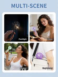 AOYI 1pc Rechargeable Handheld Mini Fan, 3-Speed Adjustable, Brushless Motor, Long Battery Life, Transparent, LED Light, USB Charging Cable - Multicolor - View 11