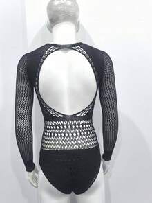 Mono de red sexy para hombres, lencería transparente y seductora de malla calada - Negro - Ver 7