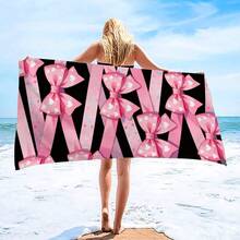 1 pieza Toalla de playa con lazo rosa, manta de playa extra grande de microfibra súper suave, toalla de baño súper absorbente, adecuada para viajes, piscina, buceo, surf, yoga, camping, disponible en varios tamaños, accesorios de playa para playa, piscina, viajes, camping, decoración de baño de yoga - A - Ver 6