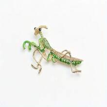 Vintage Green Imitation Enamel Mantis Brooch, Daily Commute Party Dating Niche Personality Accessories Women's Jewelry - A - 查看 6