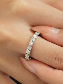 1枚奢华莫桑石925纯银订婚戒指，女士珠宝礼物，情人节礼物 - 銀色 - 查看 5