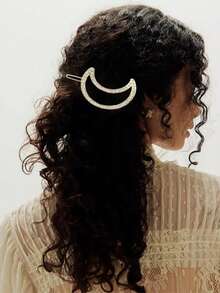 1pc Boho Metal Rhinestone Flower Hairclip Barrette - Gold Hollow Minimalist Half Moon Star Side Clip Pin, Decorative Hair Accessories For Women And Girls Headdress - Multicolor - View 6