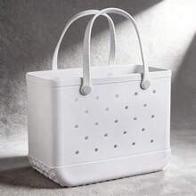 Heavy-Duty Rubber Perforated Tote Bag, Waterproof Multi-Purpose Carryall For Beach, Pool, Boat, Camping, Picnic, Gym & Daily Use, Lightweight Reusable Tote - 白色 - 查看 2