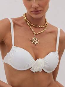 2件套几何方形CCB串珠火焰漩涡吊坠项链，优雅奢华珠宝，适合婚礼、派对、海滩、休闲、街头风格，女士及情侣款，节日及生日礼物 - 金色 - 查看 4