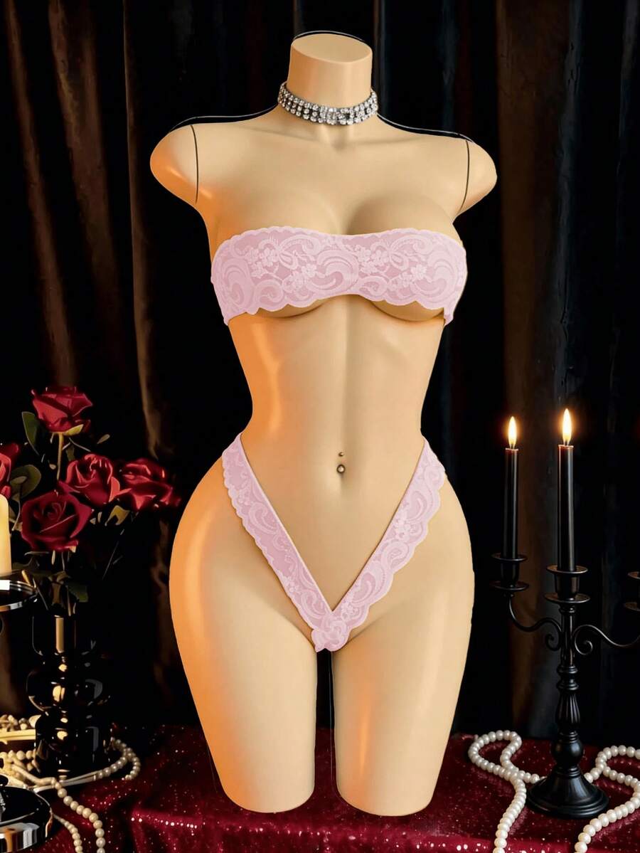 2pcs Women's Solid Color Sexy Lace Ultra-Short Panties, Lightweight Breathable Fabric - Pink - View 1