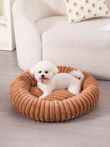 HUITAIYANG 四季矫形狗床，舒适甜甜圈形圆形宠物床，超柔软可水洗，适用于猫狗 - 卡其色 - 查看 3