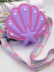 1pc Children's Cute Cartoon Shell Silicone Coin Purse, Shoulder Crossbody Bag - Purple - View 5