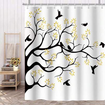 1 件装简约小树图案浴帘，适用于浴室浴缸隔断、浴室浴帘装饰、浴室配件