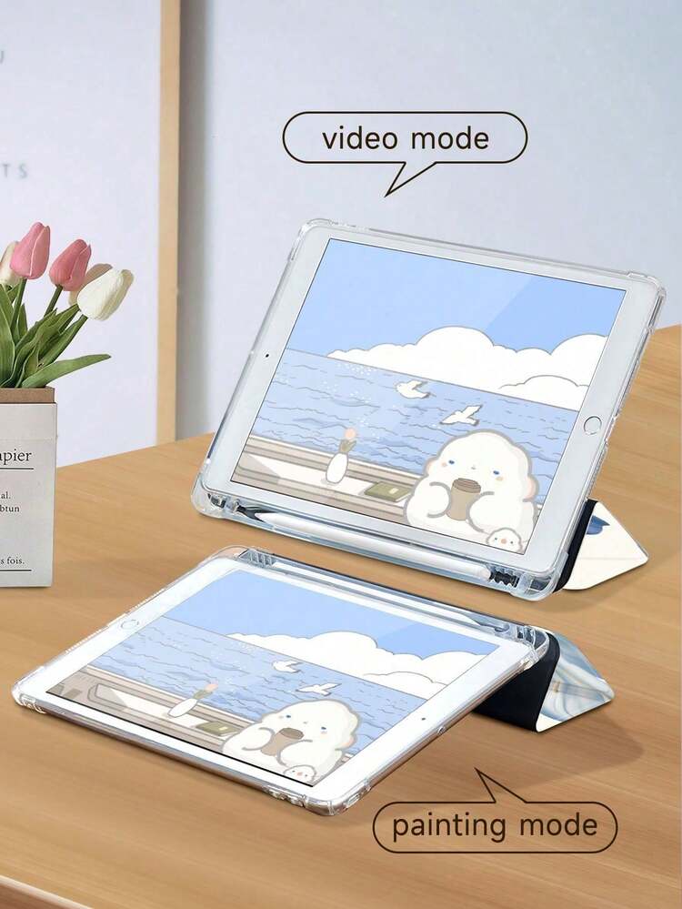 Blue And White Lily Pattern Tablet Case, Compatible With IPad 9.7/10.2/10.5/10.9/12.9/Pro 11, 10th Generation, Compatible With Samsung Galaxy Tab S6 Lite 10.4-Inch, Compatible With Kindle Paperwhite 12th Gen 2024, Kindle (11th Generation) 2022 Version, Soft And Drop Resistant, Intelligent Standing/Automatic Wake-Up/Sleep - Nhiều màu - Xem 7