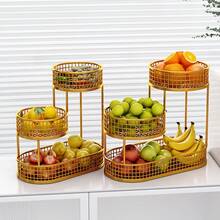Senmeo 1-Pc Multi-Tier Luxury Metal Fruit Basket - Elegant Design, Living Room/Coffee Table Use, Fruit/Snack Holder, Sturdy - Black - View 4