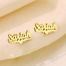 Custom Name Double Layer Earrings ,Personalized Heart Crown 3D Nameplate Earrings, Fashion Women's Earrings, Suitable For Daily, Anniversary Gift - Gold - View 11