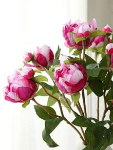 1/5支装 19英寸仿真牡丹花束，逼真牡丹，仿真花，适合家居装饰、情人节礼物、母亲节礼物、婚礼中心装饰、派对装饰、婚礼捧花、办公室装饰、卧室和客厅装饰 - 紫紅色 - 查看 9