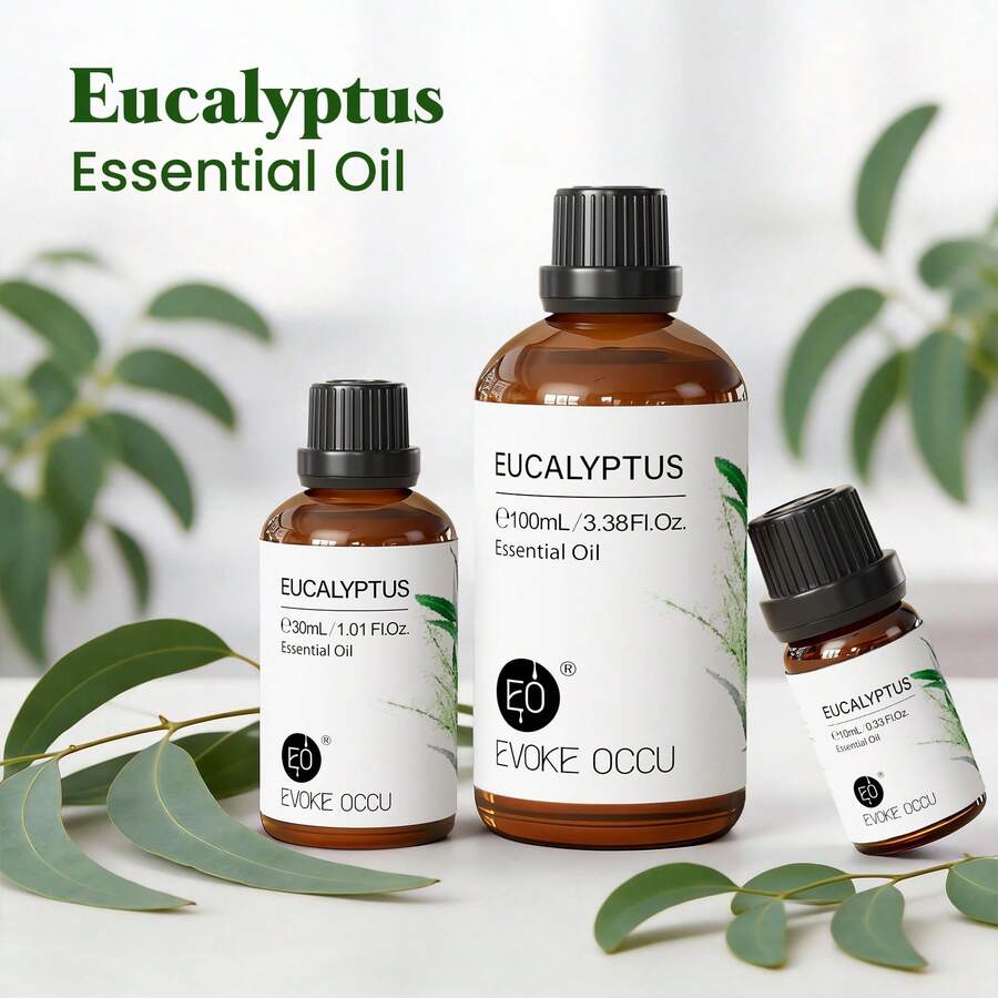 EVOKE OCCU Eucalyptus Essential Oil, Fresh Herbal Scent, 100mL/30mL/10mL For Relaxing Cleaning Diffuser Purifier Humidifier Skin Care Spa Candle Soap Making Hair Care Massage - Eucalyptus - View 1