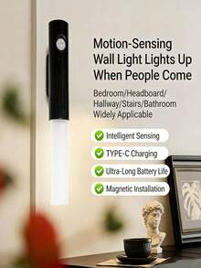 1pc Smart Motion Sensor Night Light, LED Intelligent Rechargeable Home Lighting, Wooden Grain Corridor/Hallway Lamp - Walnut Wood Grain Night Light - View 5