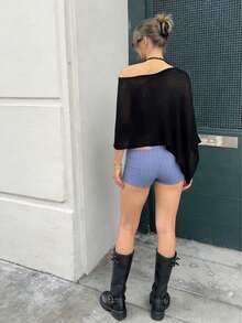 Women's Summer Beach Vacation Hollow Out Cover Up, Asymmetrical Cover Up Shawl Lightweight Knit Cover Up For Sun Protection - Black - View 6