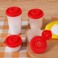 1/3pcs Moisture-Proof Salt And Pepper Shaker Containers With Red Lids, Sealed Plastic Seasoning Jars Dispenser - Red - View 3