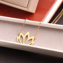 Lotus Flower Pendant Necklaces Women Stainless Steel Unalome Pagoda Charms Chain Necklace Yoga Amulet Jewelry Gifts - Gold - View 5