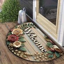 Elegant Semi-Circle Rug With Floral Design - Non-Slip, Machine Washable Polyester Mat, Suitable For Indoor/Outdoor Use, Great For Bedroom, Entryway Or Patio Decor - 3 - View 2