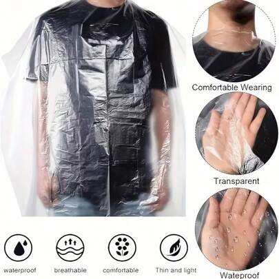 10/50/100 pièces Capes de salon de coiffure jetables de haute qualité - Tabliers en plastique transparent, pour les coupes de cheveux, la coloration et la teinture, protéger les vêtements des outils et accessoires de coiffure, protection pour la coupe de cheveux Design à couverture intégrale Sangle de cou