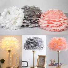 手工波西米亚羽毛灯罩 - 高品质羽毛，无需用电，现代简约设计，适用于卧室、婚礼和家居装饰，艺术灯罩，浪漫卧室装饰，独特照明，卧室装饰灯罩 - 羽毛燈罩 - 查看 3