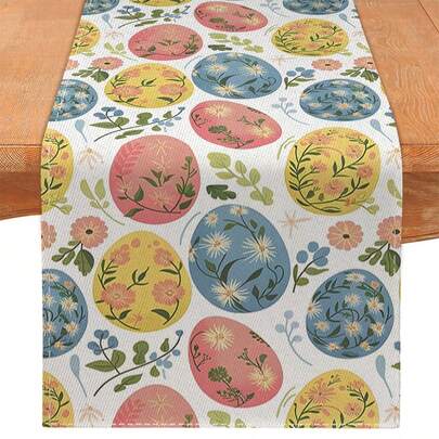 1 adet Keten Mutlu Paskalya Masa Örtüsü, İlkbahar, Paskalya Yumurtası Süslemesi, Çiftlik Evi, Aile Restoranı, Mutfak Masa Süslemesi