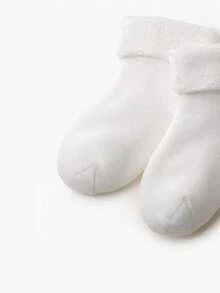 3 Pairs Newborn Calf Socks, Solid Color Mid-Calf Long Socks, Fuzzy Thickened Warm Socks With Anti-Slip Dots, For Baby Boys And Girls - Multicolor - View 3