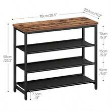 HOOBRO Shoe Rack With 4 PU Shelves 5-Tier Shoe Storage Organizer For Closet And Entryway Holds 12-16 Pairs Of Shoes Sturdy Metal Frame Small Spaces Rustic Brown And Black BF95XJ01 - Brown + Black+75 X 28.5 X 59 cm (4 Tiers) - View 2