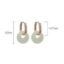 1 Pair Of Simulated Hetian Jade Circular Earrings - Simple And Unique Design - Peace Charm And Transportation Ear Pendants - Gold - View 6