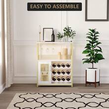 Armario de Bar de Vino Moderno de 36 Pulgadas con Puerta de Malla - Estante de Vidrio Ajustable y Estantes Extraíbles para Almacenar Licores, Armario de Bar Libre para Cocina y Comedor - Oro - con luces - Ver 4