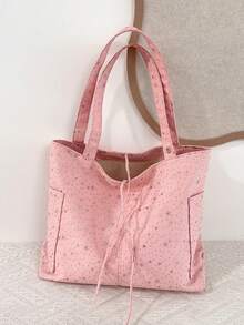 休闲尼龙女士手提包，大容量，时尚星形图案，女士单肩包，新款学生简约风格 - 粉色 - 查看 10