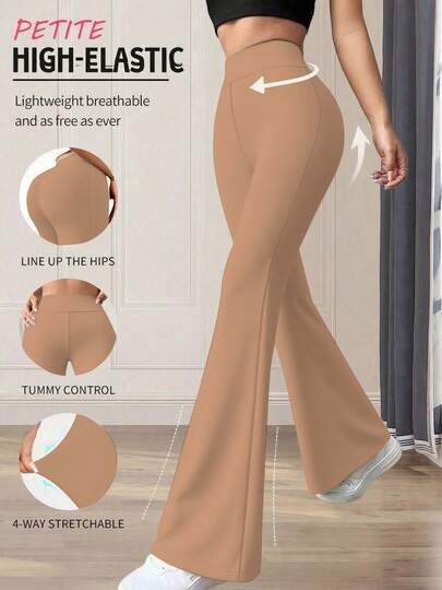 Pantalones acampanados de cintura alta de unicolor casuales para mujer