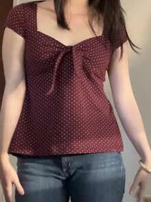 Women Y2K Polka Dot Babydoll Tops Fairy Grunge Short Sleeve Scoop Neck Shirt Teen Girls Cute Peplum Tops 00s Vinatge Aesthetic Clothes Streetwear - 紫羅蘭色 - 查看 2
