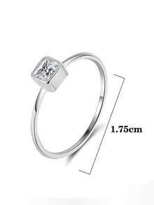 BLOVEMEE 1枚优雅925银4*4毫米方形莫桑石戒指，适合女性日常佩戴、派对、度假、情人节、母亲节、结婚纪念日等场合，也是一份精美的女士珠宝礼物。 - 銀色 - 查看 3