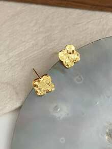 1pc S925 Silver Asymmetrical Textured Four-Leaf Clover "Ice Breaking" Stud Earrings, Luxury Jewelry Gift - Single Earring - View 5