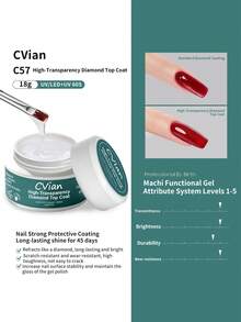 CVian 高透明钻石亮油美甲贴 - 自流平 UV LED 凝胶，快速固化硬化，填补缝隙，密封不平整区域，持久耐用，易于涂抹，适合美甲沙龙和 DIY 美甲 - 彩色 - 查看 1