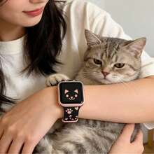 Cat Carved Watch Band, Compatible With Apple Watch Women 38mm 40mm 41mm 42mm 44mm 45mm 49mm, Cute Cat Sports Strap Fits Series 9 Ultra 2 8 SE 7 6 5 4 3/S10 - Multicolor - View 2