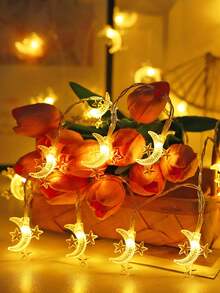 1pc 1.5/3/6m Plastic Ball&Moon Decorative Lights String, Battery-Powered Indoor Decorative LED Star Light String, Room Decoration, Bedroom Wall Decoration Moon String Light, Star And Moon Fairy Light String,Wedding Party Decorative Light String - 黃色 - 查看 6