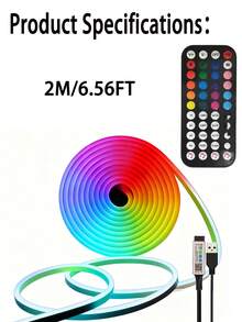 1m/2m/3 Meters/4m/5m Flexible LED Neon Light, With 44-Key Remote Control, USB Power Switch Dimmable, Suitable For Bedroom, Living Room, Display Cabinet, Bathroom Mirror Backlight, Home Decor And Party Atmosphere - Colored Light - View 13