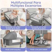cunas para bebésYPZG Cuna para Bebé Colecho para Bebé 8 Posiciones de Altura Ajustables con Mosquitera Colchón Cambiador Cesta de Almacenamiento Almohadilla Refrescante Ruedas Giratorias de 360° - gris - Ver 4