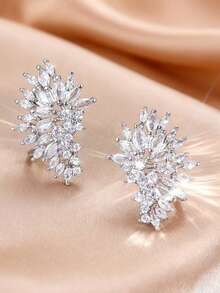 1 Pair Women's Crystal Rhinestone Metal Angel Wings Earrings, Shiny Fashion Jewelry Accessory - Silver - View 7