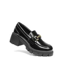 Women Chunky Loafers Round Toe Casual Horse-Bit Mid-Heel Slip-On Loafers, Vintage Elegant British Style, Comfortable Platform Chunky Versatile Pumps Shoes - 黑色 - 查看 8