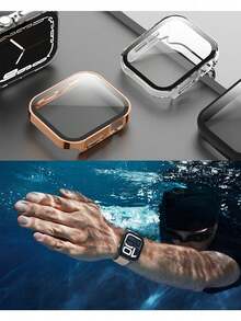 2件裝防水手錶保護殼，適用於 40mm、41mm、42mm、44mm、45mm、46mm 與 49mm 尺寸，硬 PC 材質搭配強化玻璃螢幕保護膜，3合1防水圈，相容 Ultra/12/11/10/9/8/7/6/5/4/SE 系列，易於佩戴，觸控靈敏，適合男女運動與休閒手錶殼 - 玫瑰金*2 - 查看 8
