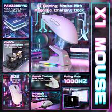 ATTACK SHARK X1 超轻无线游戏鼠标，带磁吸式 RGB 充电底座、防滑贴、PixArt PAW3395 Pro 传感器、40000 DPI、蓝牙/2.4GHz/有线三模式，适用于 PC 游戏玩家的光学电脑鼠标 - 彩色 - 查看 2