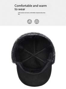 Unisex SUPPLEX Embroidered Hunting Cap - Faux Fur Ear Flaps, Warm Winter Hat - Dark Grey - View 6