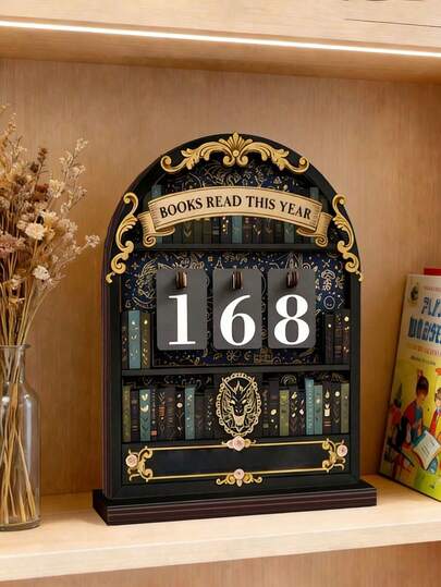 2D复古阅读追踪器，今年最多可追踪999本书，书架计数器，阅读计数器，手工书架装饰，桌面装饰，办公桌装饰，适合学生和上班族，学习用品，美术用品，课堂奖励，返校季，生日，派对，情人节，复活节礼物