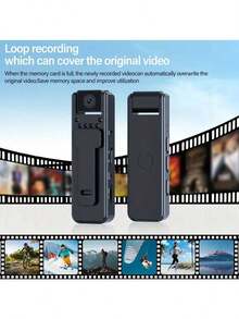 Cámara mini Full HD 1080P - Cámara de video inteligente portátil con visión nocturna, lente rotativa 180°, compatibilidad de audio, expansión de tarjeta TF, adecuada para aventuras al aire libre, viajes, monitoreo, grabación deportiva, ligera, portátil, estructura, ideal para entusiastas del deporte - Negro - Ver 10