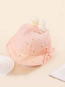 1顶婴儿柔软棉质兔子印花蝴蝶结可调节宽檐遮阳帽，休闲户外防紫外线 - 1PC - 查看 7