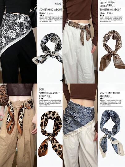 American Style Cashew Flower Square Scarf Waist Sash, Layered Wear, Sweet & Cool Hip Hop Waist Accessory For Jeans
