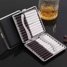 1pc 20-Slot Ultra Thin Portable Men's Leather & Metal Cigarette Case, Crush-Proof & Moisture-Proof - Multicolor - View 3
