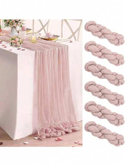Chemin de table en mousseline de coton rose poussiéreux, style bohème, rustique et romantique. Plissé, froissé, semi-transparent, léger et doux. Couleur unie pour tables rectangulaires. Idéal pour mariage, arche, réception, baby shower, anniversaire, Saint-Valentin et autres célébrations.